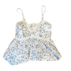 Hollister Blue Floral Baby Doll Tank Top XS NWT Cottagecore Asymmetrical Hem